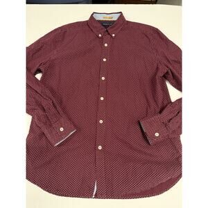 Denim & Flower Ricky Singh Mens Slim Fit Button Down Shirt - Large Red Pattern